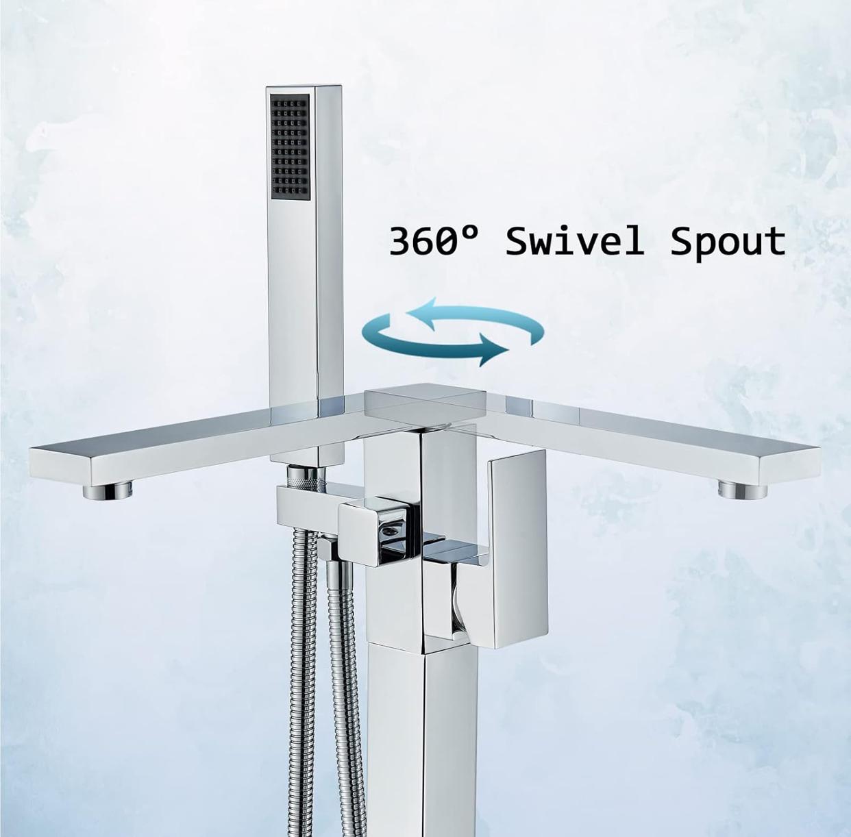 Freestanding Bathtub Faucet Tub Filler Floor Mounted Faucet Single Handle With Rough-In And Handheld Chrome Finish