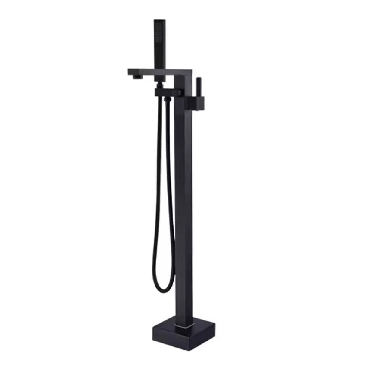 Freestanding Bathtub Faucet Floor Mounted Tub Filler Faucet Single Handle With Rough-In And Handheld Matte Black Finish