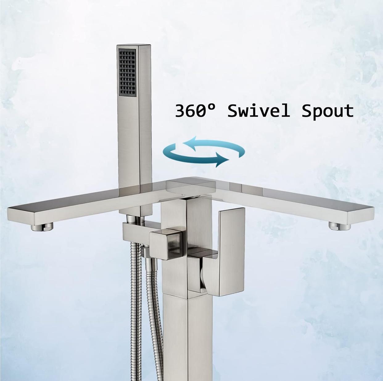 Freestanding Bathtub Faucets Floor Mounted Single Handle With Rough-In And Handheld Brushed Nickel Finish