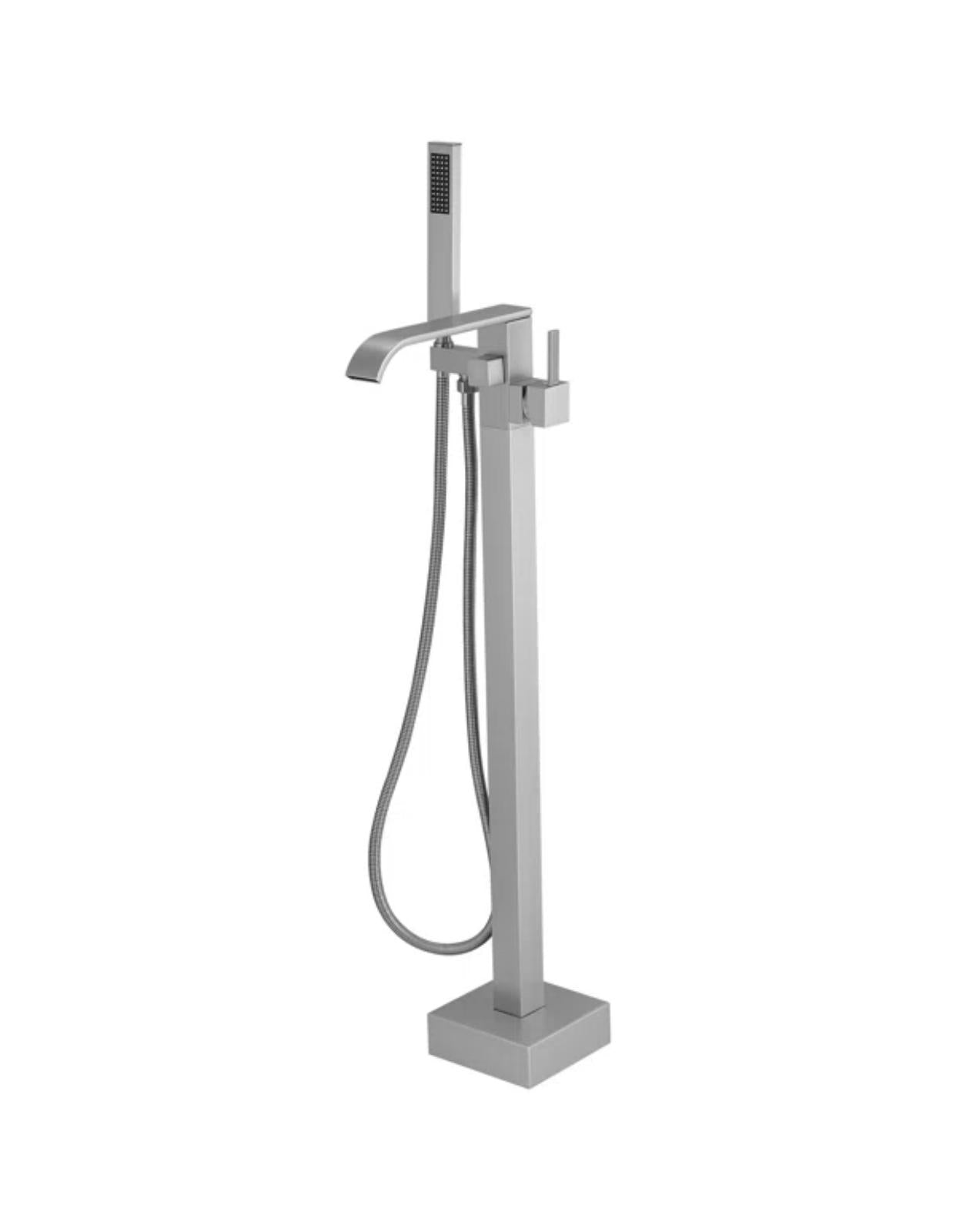 Floor Mount Tub Filler Waterfall Single Handle With Rough-In And Handheld Brushed Nickel Finish