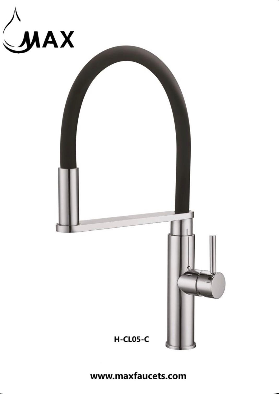 Pull-Down Kitchen Faucet Single Handle Flexible Rubber 19" Chrome,Matt Black Rubber Finish