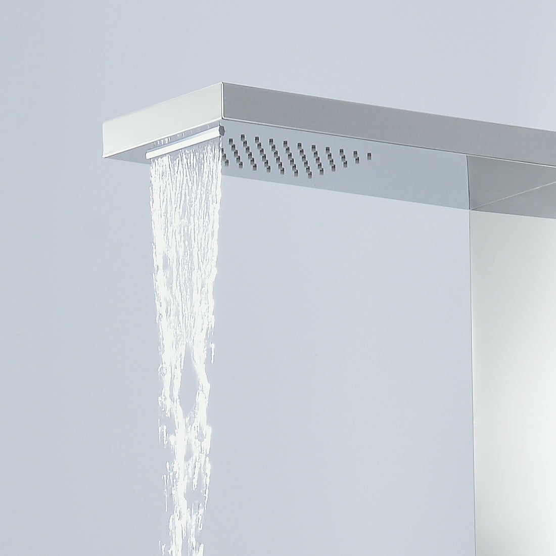 MAX Faucets | Rainfall Shower Panel System with 2 Massage Jets, Handheld, and Spout – Brushed Nickel Finish