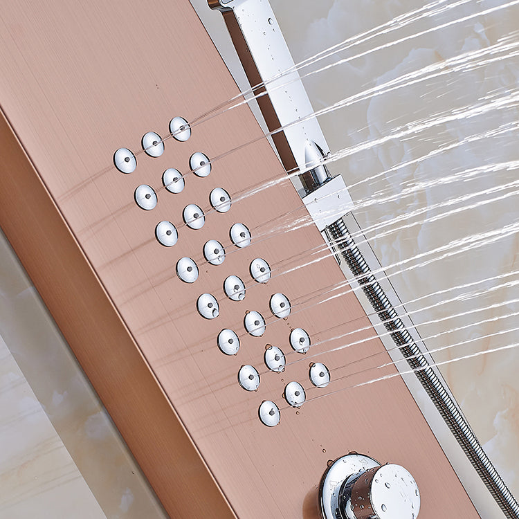Thermostatic Waterfall Shower Panel System with Massage Jets and Handheld Shower | Rose Gold Finish