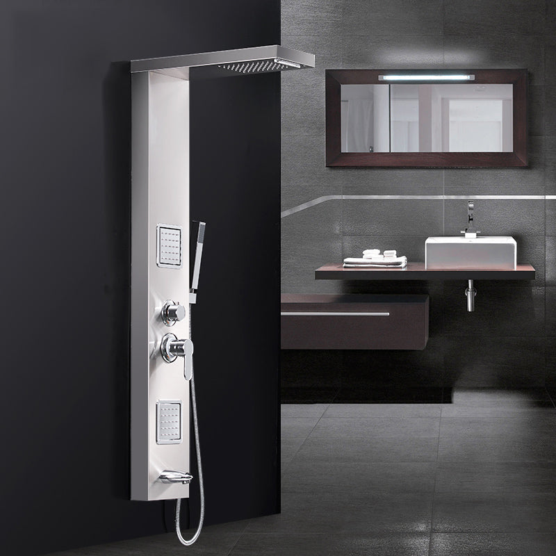 MAX Faucets | Rainfall Shower Panel System with 2 Massage Jets, Handheld, and Spout – Chrome Finish