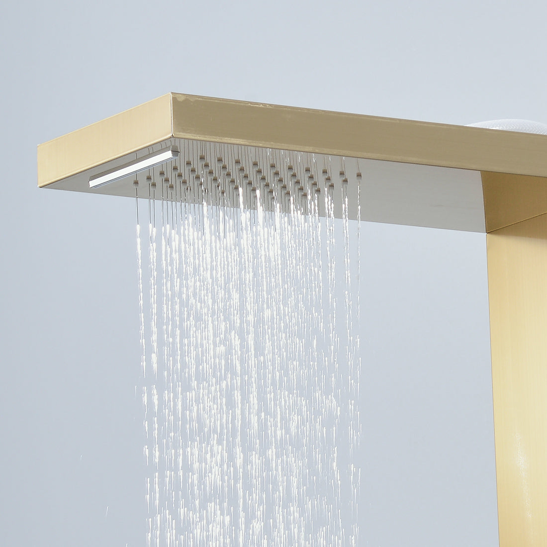 MAX Faucets | Waterfall Shower Panel System with 2 Massage Jets, Handheld, and Spout – Brushed Gold Finish