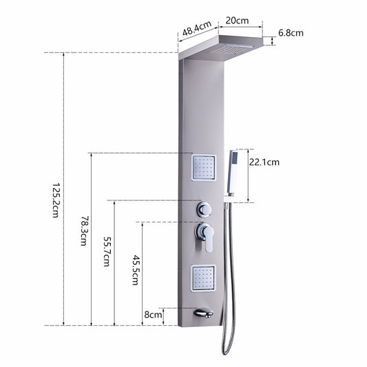 Rainfall Shower Panel System with 2 Massage Jets and Handheld Chrome Finish