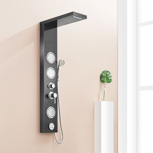 Rainfall Shower Panel System Five Functions with 3 Massage Jets and Handheld Black Finish