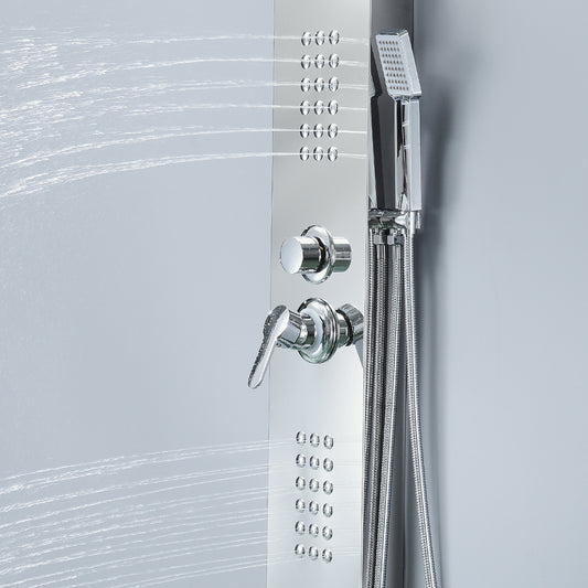 Waterfall Shower Panel System with 2 Massage Jets and Handheld Brushed Nickel