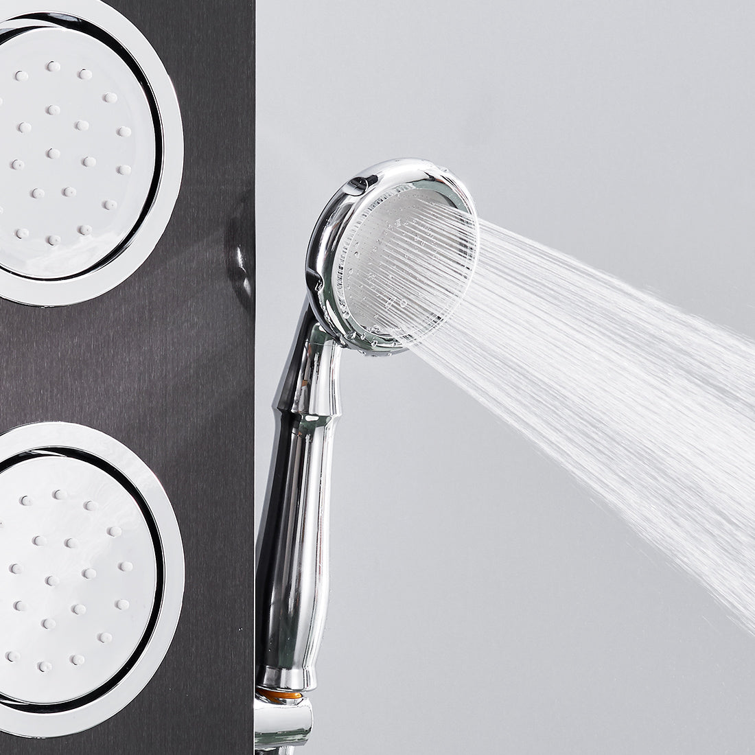 Rainfall Shower Panel System Five Functions with 3 Massage Jets and Handheld Black Finish