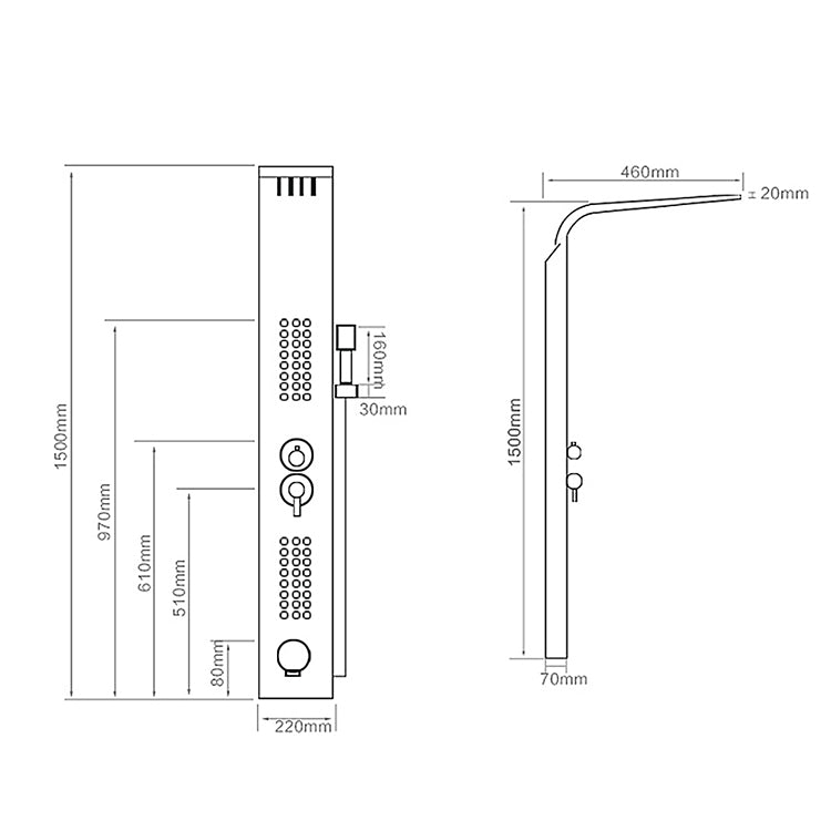 Thermostatic Waterfall Shower Panel System with Massage Jets and Handheld Shower | Rose Gold Finish