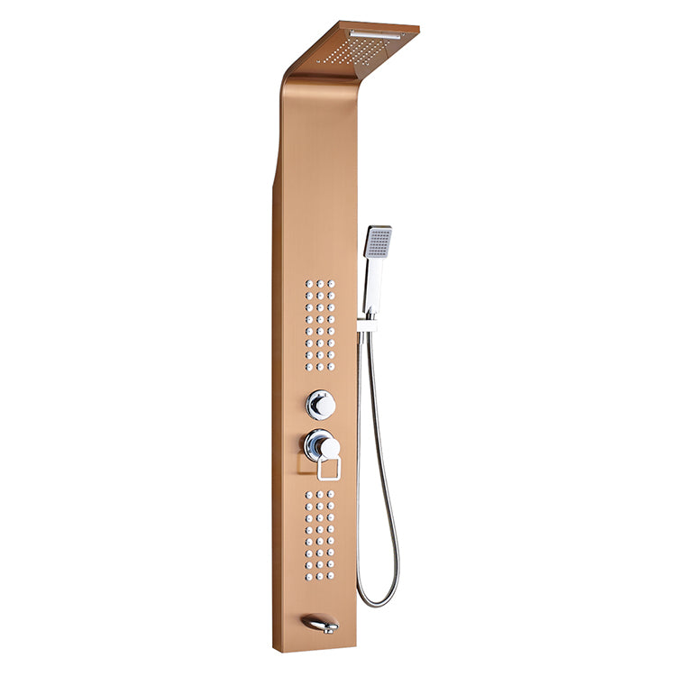 Thermostatic Waterfall Shower Panel System with Massage Jets and Handheld Shower | Rose Gold Finish