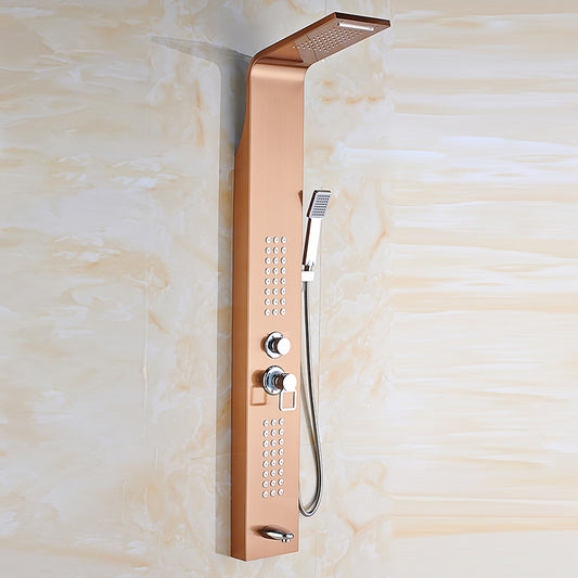 Thermostatic Waterfall Shower Panel System with Massage Jets and Handheld Rose Gold