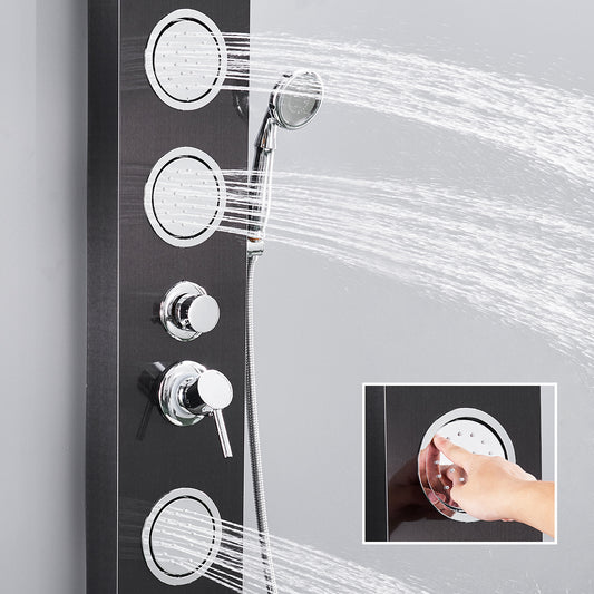 Rainfall Shower Panel System Five Functions with 3 Massage Jets and Handheld Black Finish