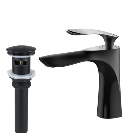 Bathroom Faucet Modern With Pop Up Drain Matte Black Finish