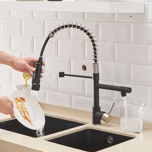 Hands Free Kitchen Faucet Pull-Down Flexible With Separate Pot Filler Spout 19" Matte Black,Brushed Nickel Finish