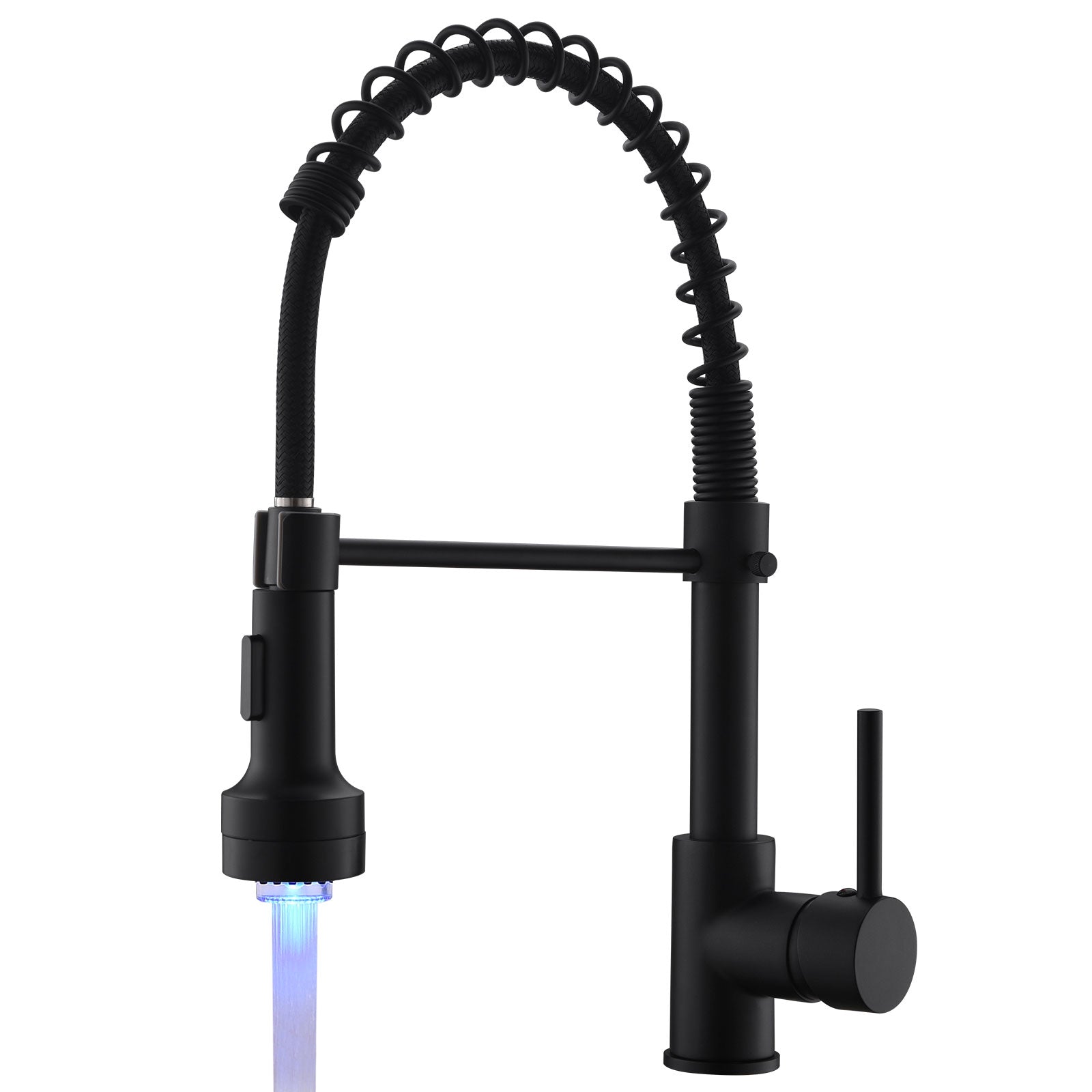 MAX Faucets | Pull-Down Spiral Flexible Kitchen Faucet – 16.5" Matte Black Finish with LED Light