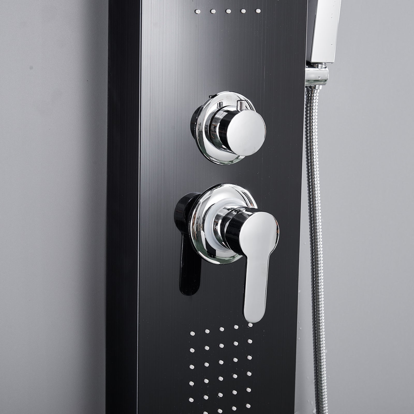 Waterfall Shower Panel System 4 Functions with 2 Body Jets and Handheld Black Finish