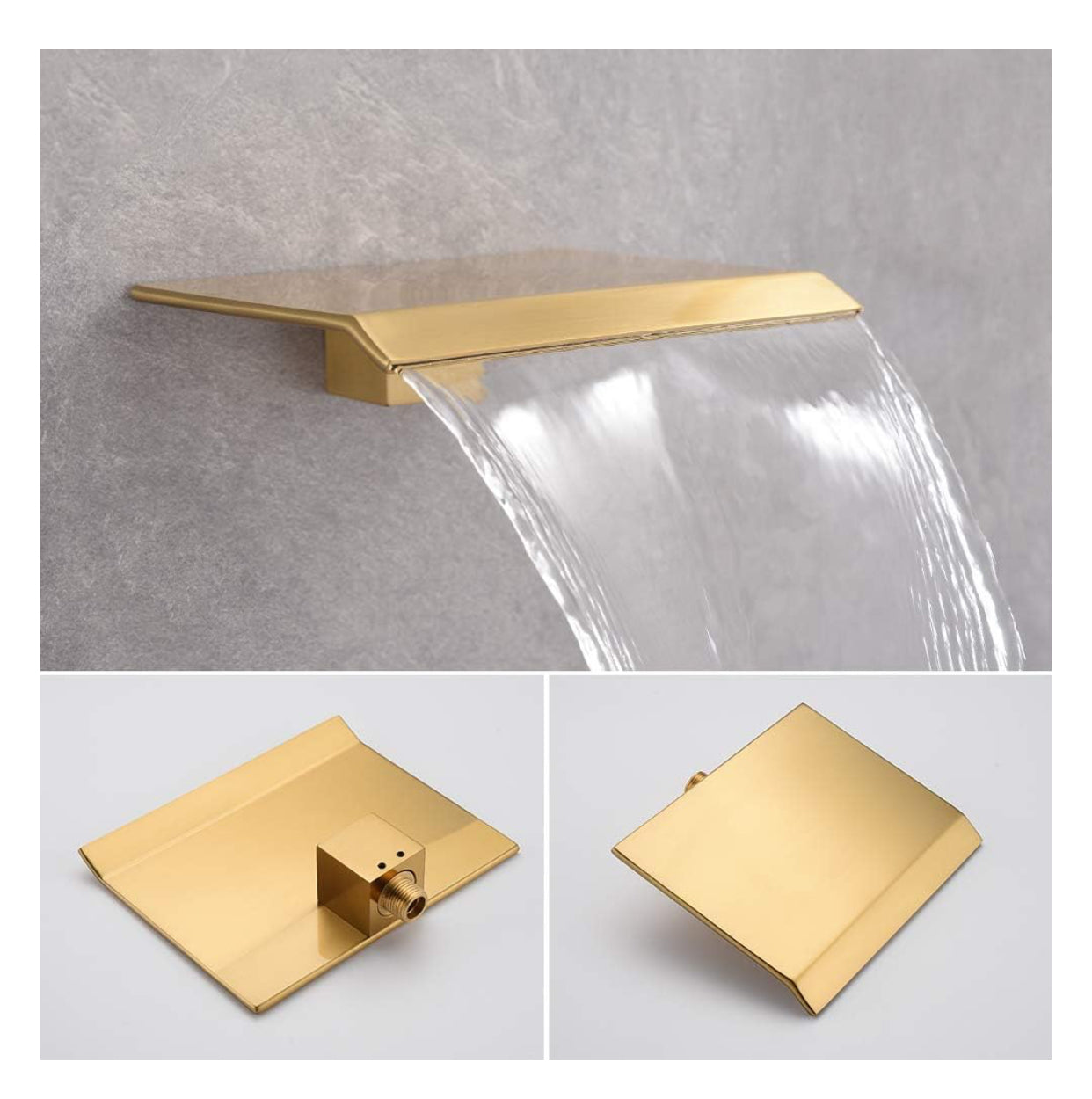 MAX Faucets | Roman Tub Waterfall Spout – Wall-Mounted, Single Handle with Movable Handheld Sprayer – Brushed Gold Finish