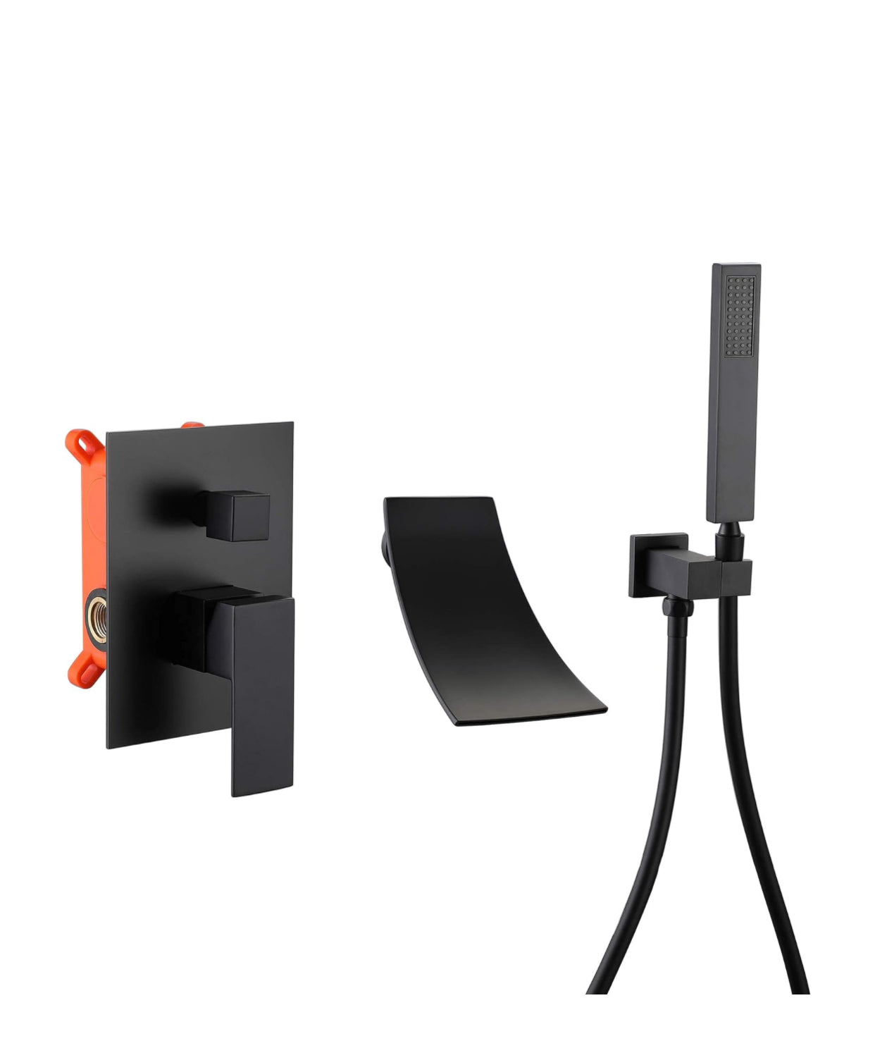 MAX Faucets Roman Tub Faucet with Waterfall Spout, Diverter & Handheld Shower – Matte Black Finish