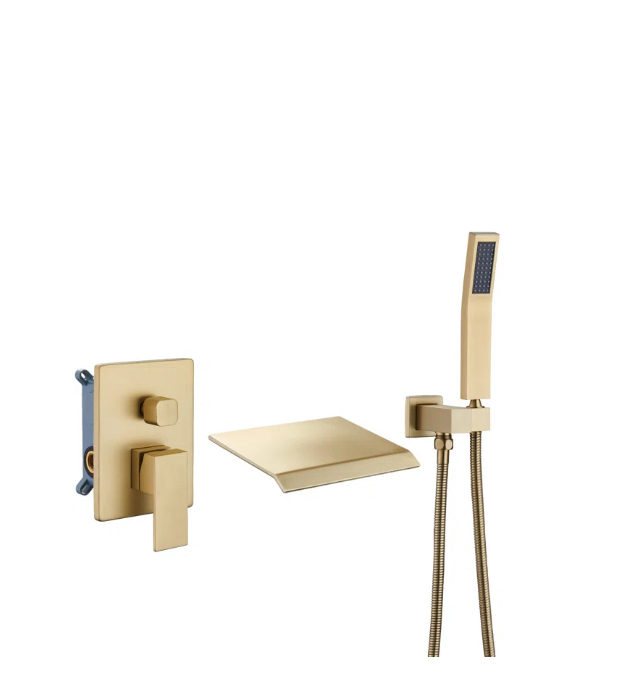 MAX Faucets | Roman Tub Waterfall Spout – Wall-Mounted, Single Handle with Movable Handheld Sprayer – Brushed Gold Finish