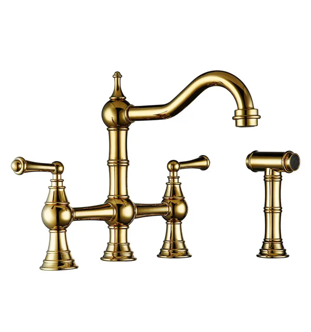 Two-Handle Kitchen Faucet with Spray Pull-Out Shiny Gold