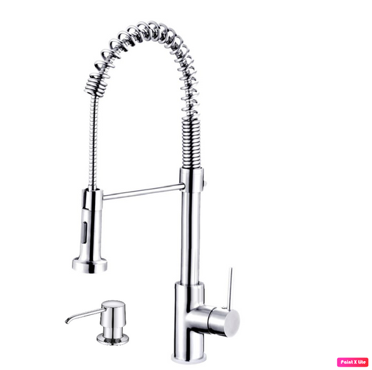 Pull-Out Kitchen Faucet 20" Single Handle Spiral Flexible With Soap Dispenser