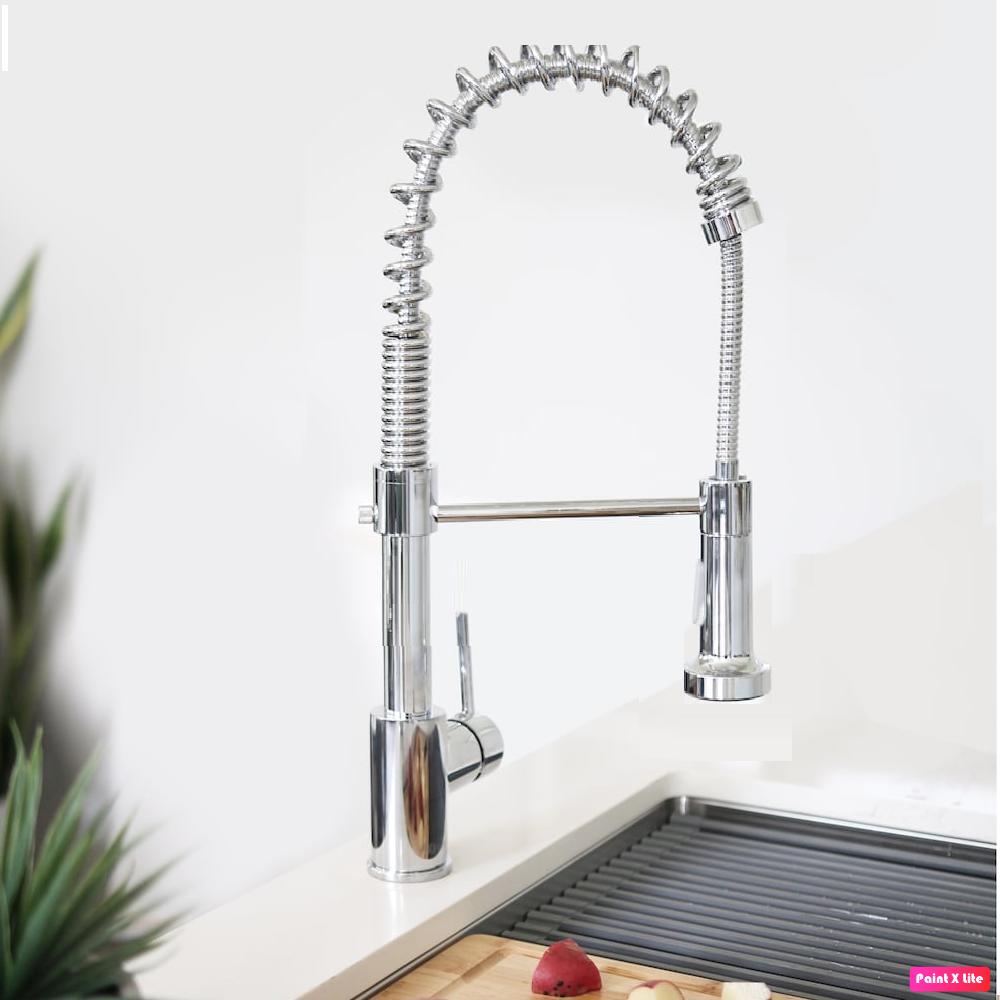 Commercial Kitchen Faucet High Arc Single Handle Spiral Flexible Pullout Sprayer 20" Chrome Finish