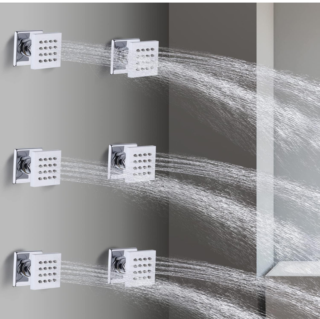 Ceiling Thermostatic Shower System Three Function Handheld With 6 Body Jets and Valve Chrome Finish