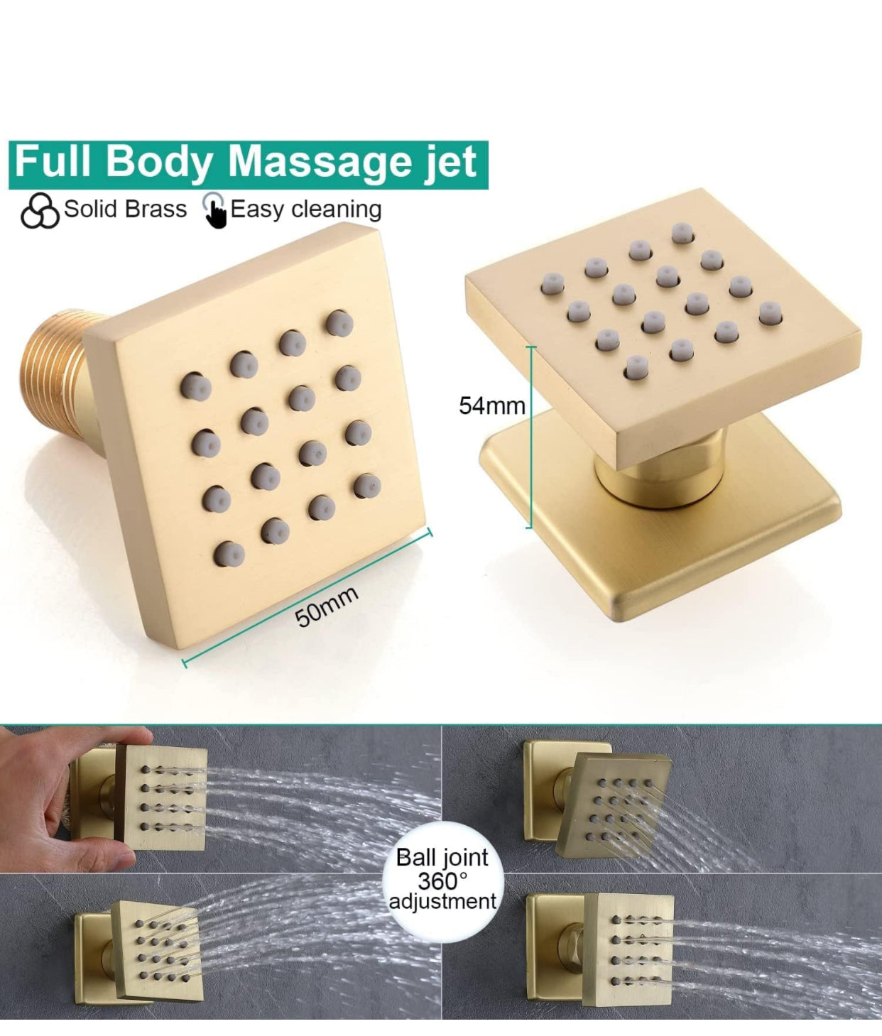 MAX Faucets Wall-Mounted Shower System Set - Four-Way with Pressure Balance Valve & 4 Body Jets Massage (Brushed Gold)