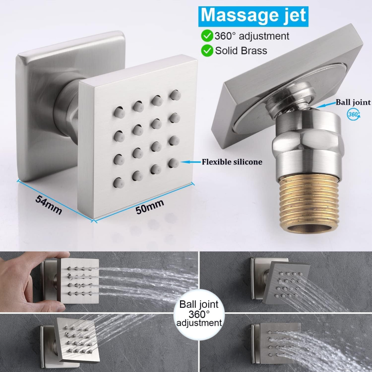 MAX Faucets Wall-Mounted Shower System Set - Four-Way with Pressure Balance Valve & 4 Body Jets Massage (Brushed Nickel)