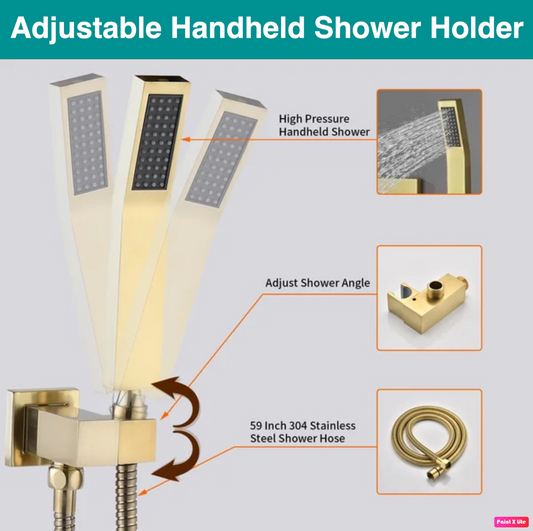 Ceiling Thermostatic Shower System Two Functions Pressure Balance Valve Brushed Gold Finish