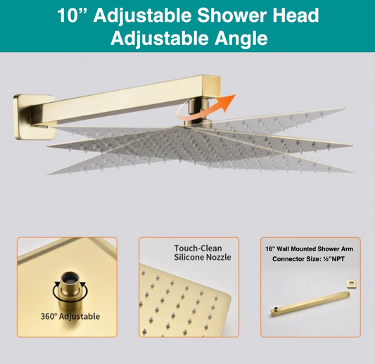 Square Shower System Two Functions With Pressure-Balance Valve Brushed Gold Finish