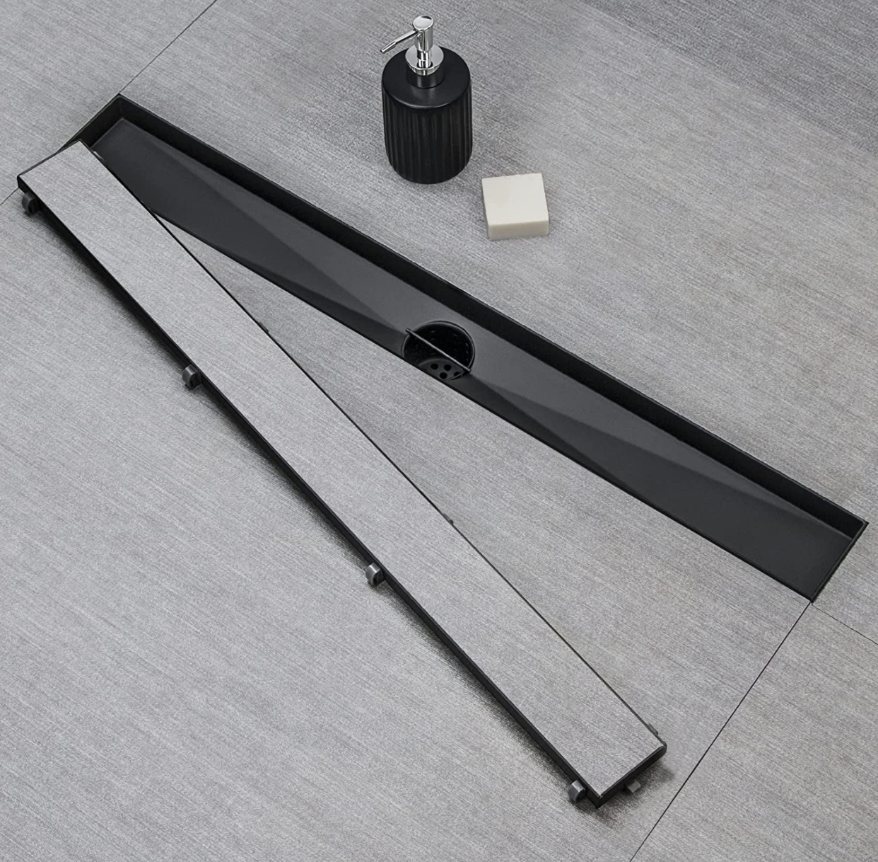 MAX Faucets | 18-Inch Linear Shower Drain with Cover – Matte Black