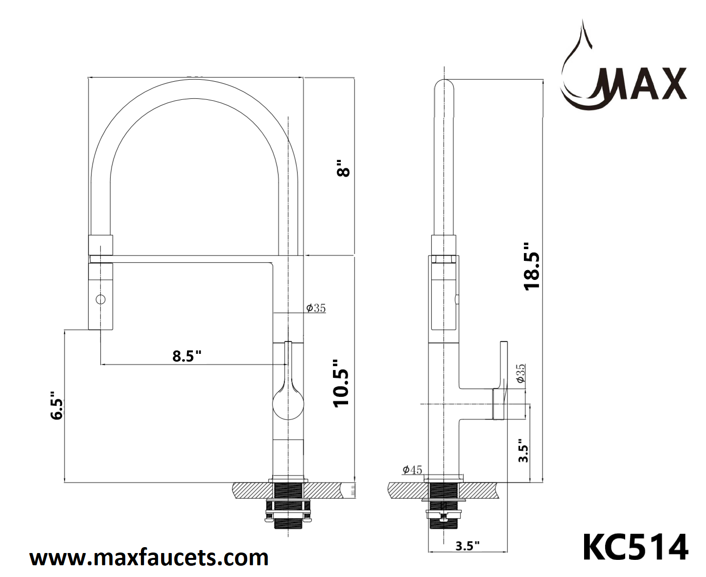 Flexible Rubber Pull-Down Kitchen Faucet 18 Inches