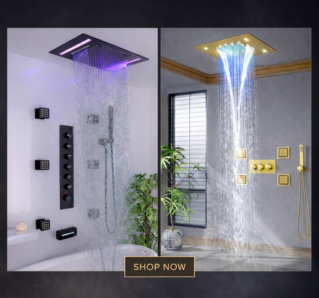 Thermostatic shower system with precise temperature control and rainfall shower head