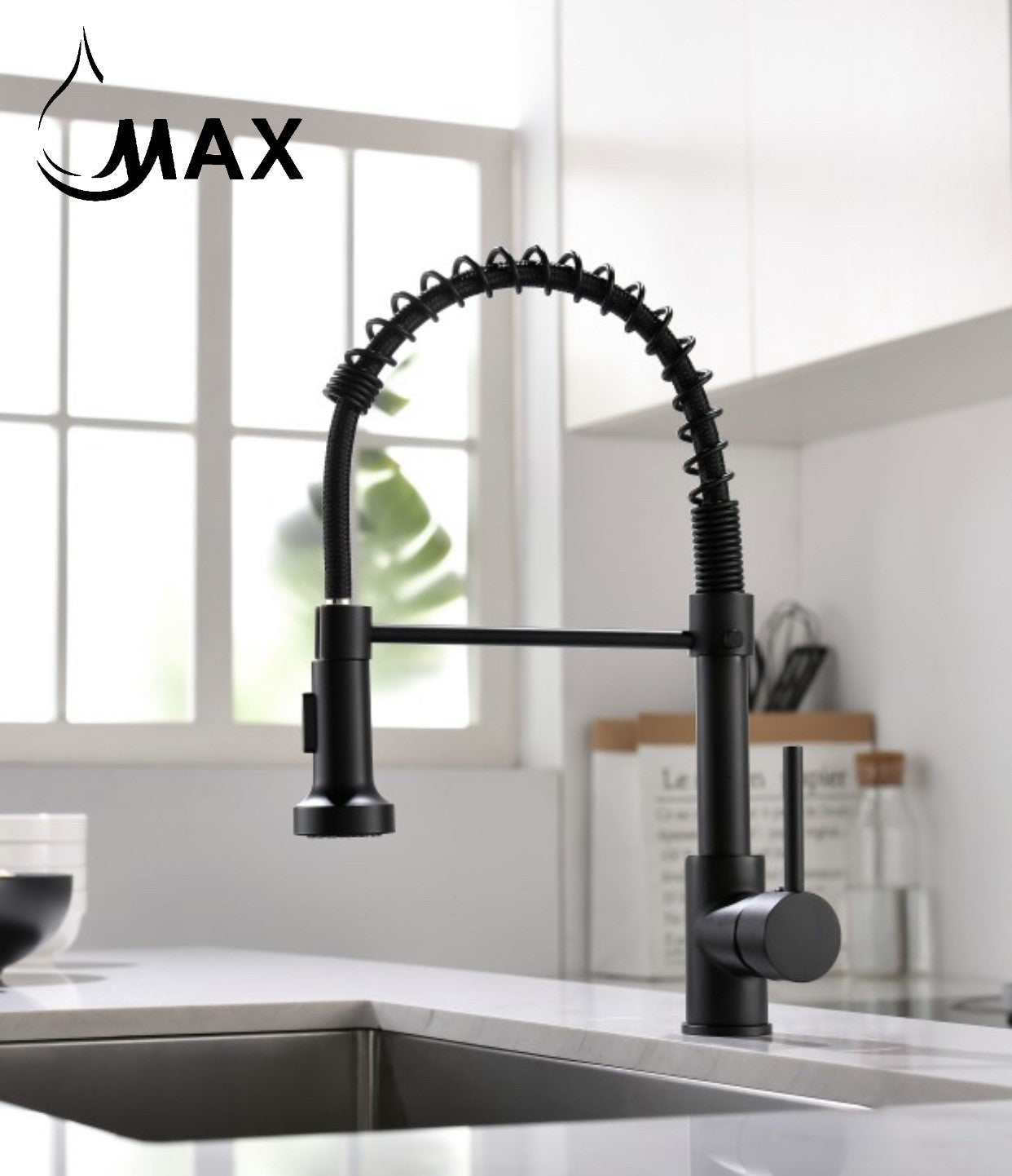 MAX Faucets | Pull-Down Spiral Flexible Kitchen Faucet – 16.5" Matte Black Finish