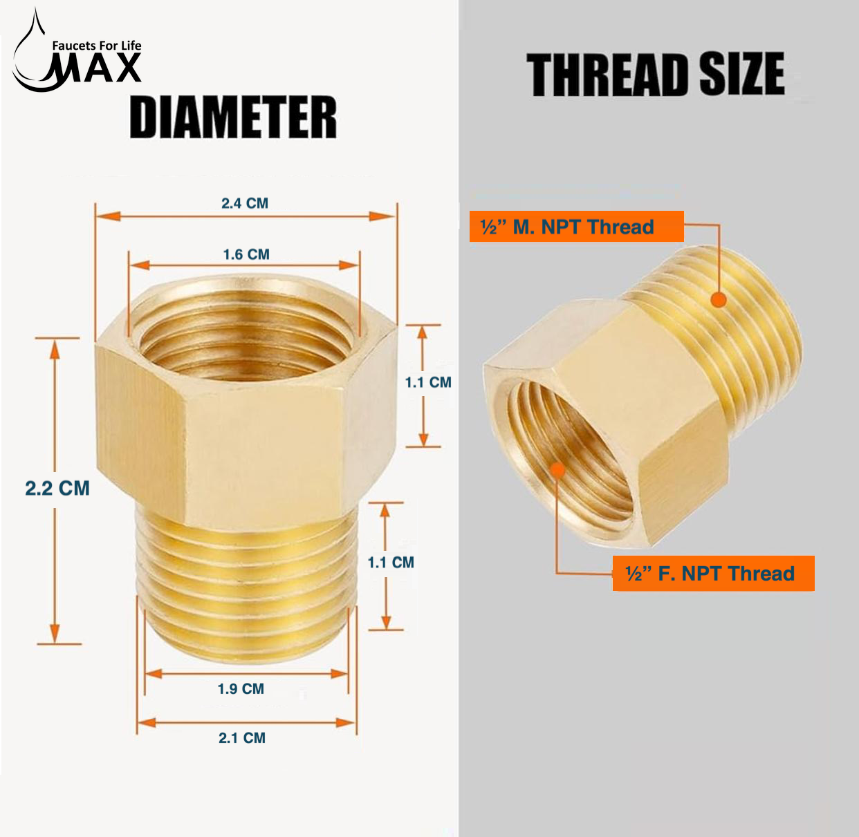 Pipe Fitting Adapter Extension 1/2" NPT Female x 1/2" Male NPT Brass
