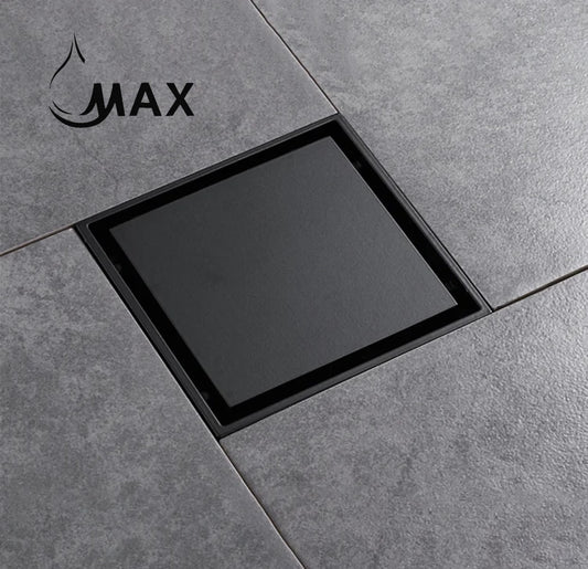 Square Shower Drain with Cover 6 Inches Matte Black