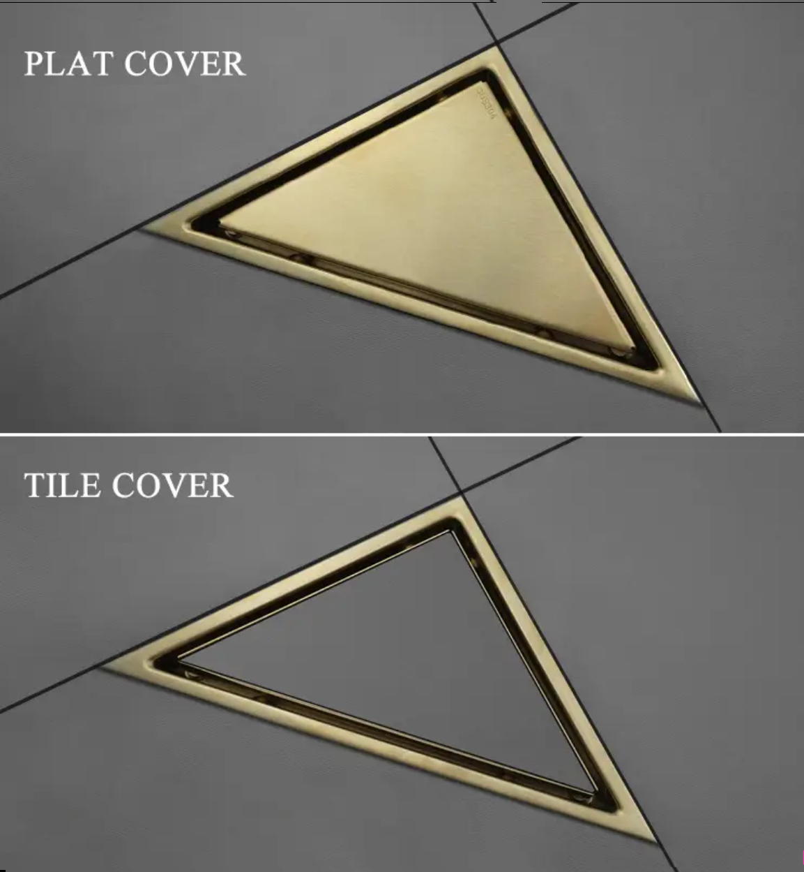 Corner Shower Drain Tile-In 6 inches Brushed Gold