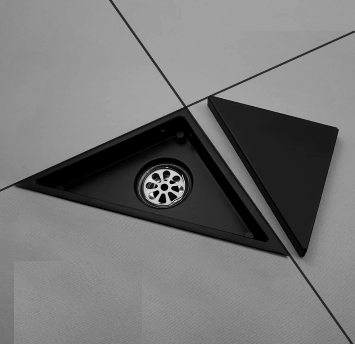 Corner Shower Drain Tile-In 6 inches Matte Black