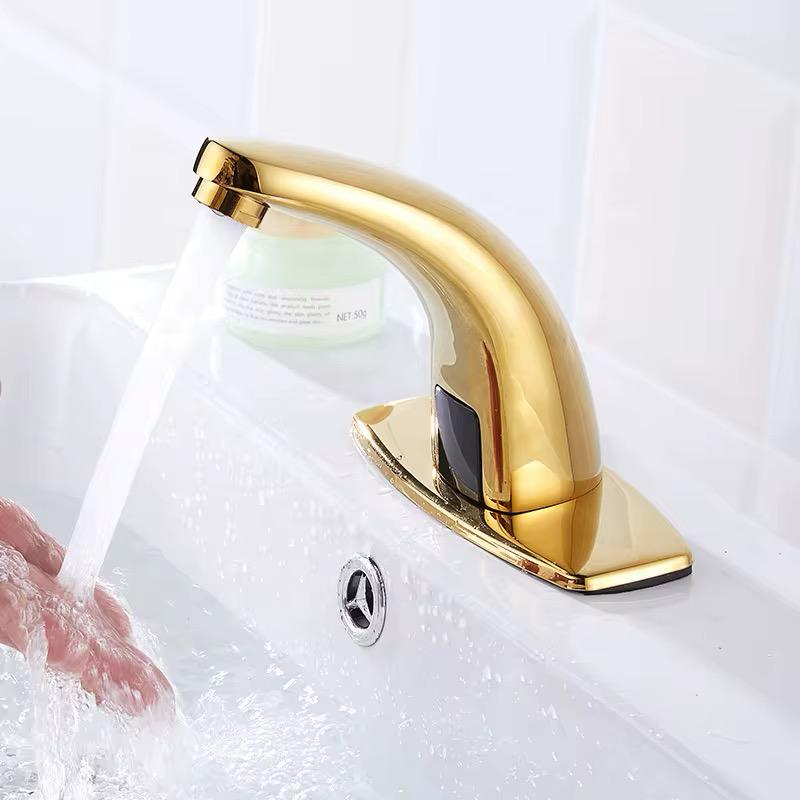 MAX Faucets Touchless Motion Sensor Bathroom Faucet with Hot & Cold Thermostatic Valve Control – Brushed Gold Finish