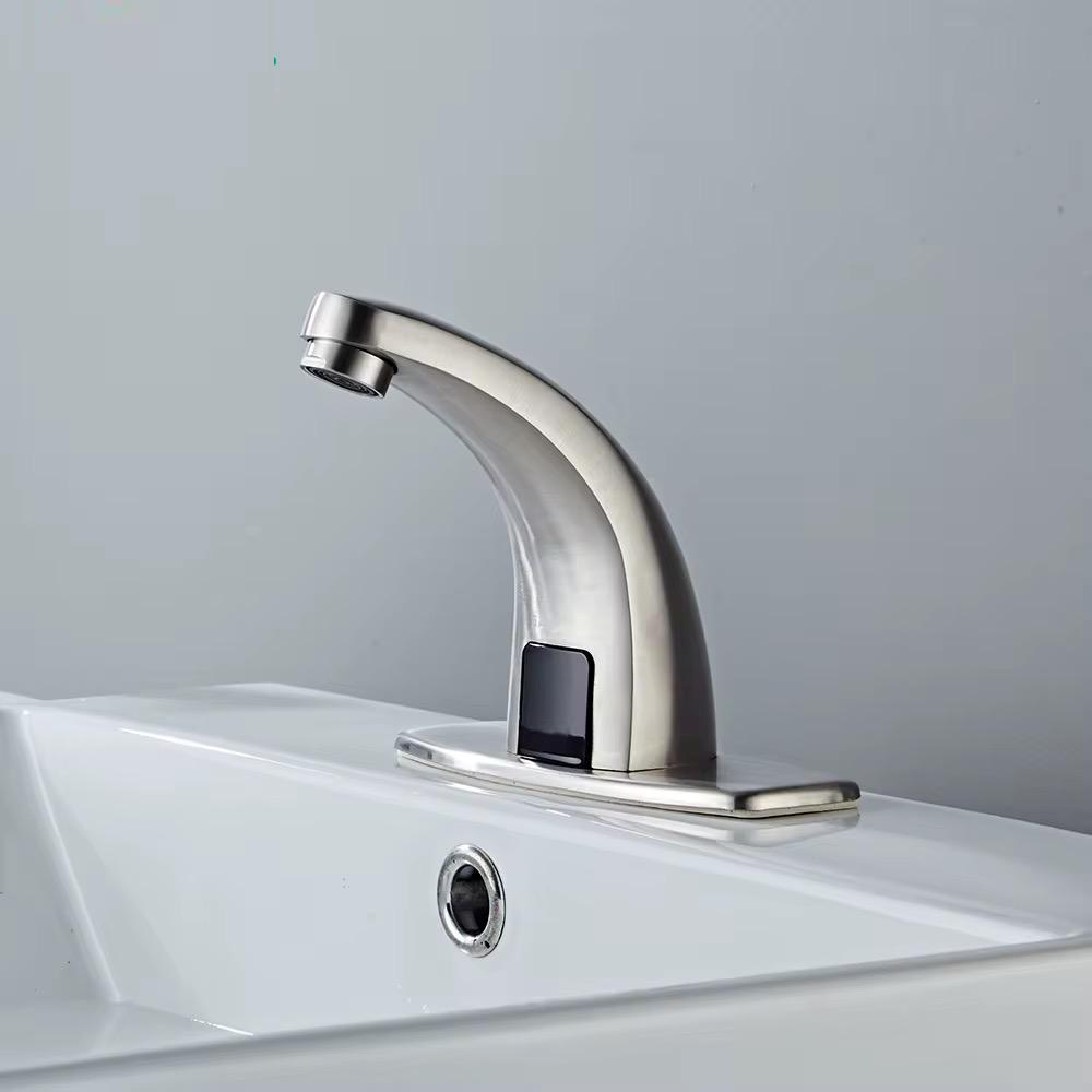 MAX Faucets Touchless Motion Sensor Bathroom Faucet with Hot & Cold Thermostatic Valve Control – Brushed Nickel Finish