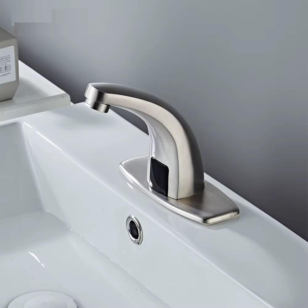 MAX Faucets Touchless Motion Sensor Bathroom Faucet with Hot & Cold Thermostatic Valve Control – Brushed Nickel Finish
