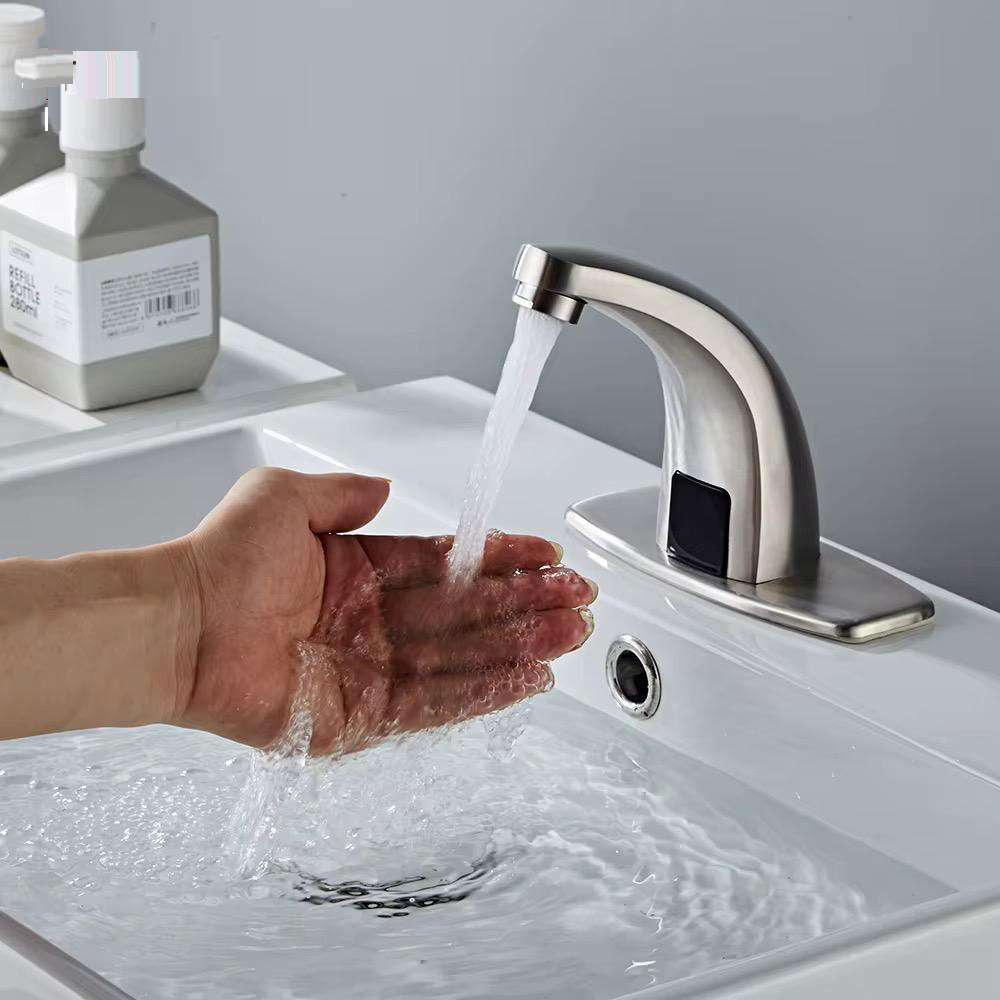 MAX Faucets Touchless Motion Sensor Bathroom Faucet with Hot & Cold Thermostatic Valve Control – Brushed Nickel Finish