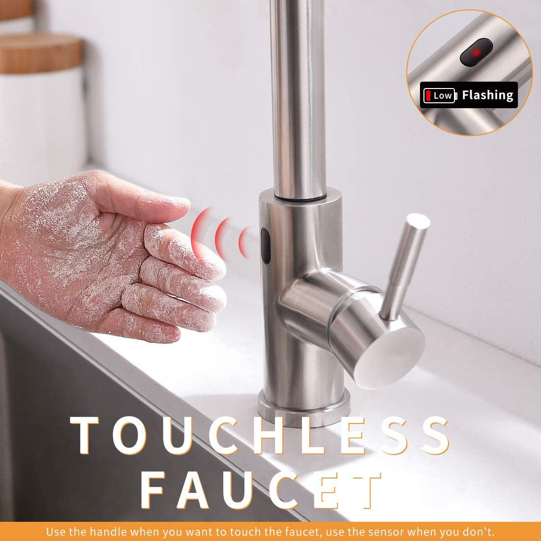 MAX Brushed Nickel Touchless Kitchen Faucet with Motion Sensor Activation