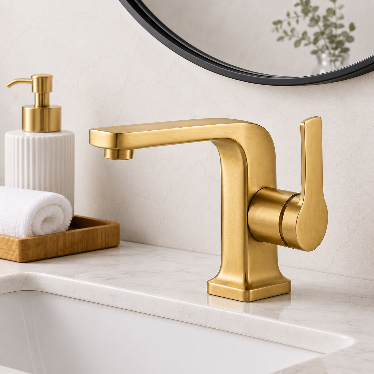 MAX Faucets ultra-modern bathroom faucet in brushed gold finish