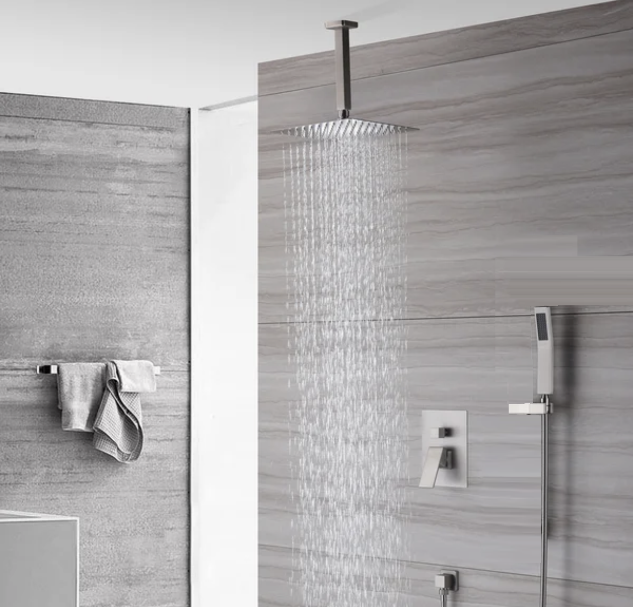 Ceiling Square Shower System Two Functions With Pressure-Balance Valve Brushed Nickel YM-MC6225-BN