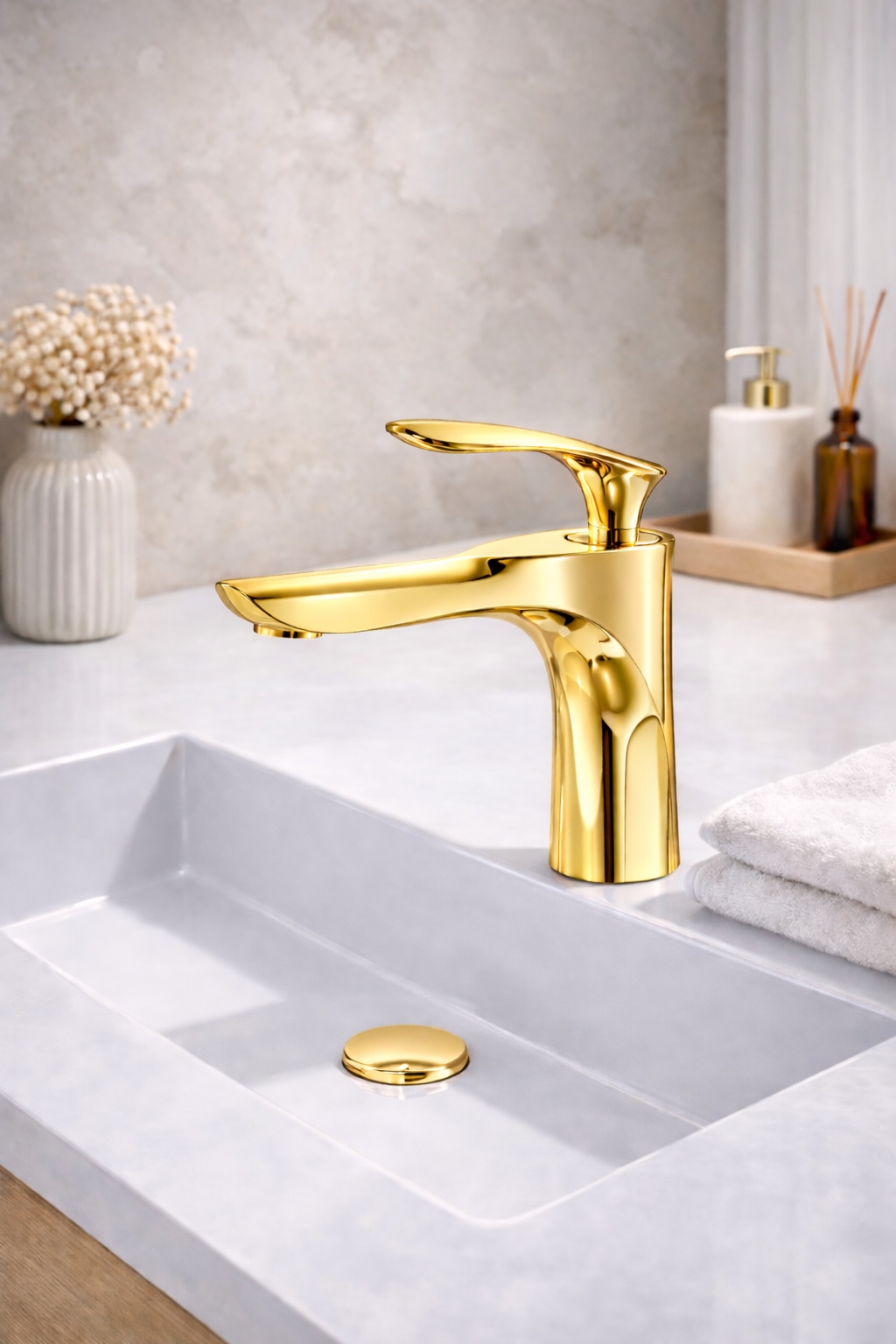 MAX Faucet – Elegance Modern Single-Handle Bathroom Faucet in Shiny Gold Finish