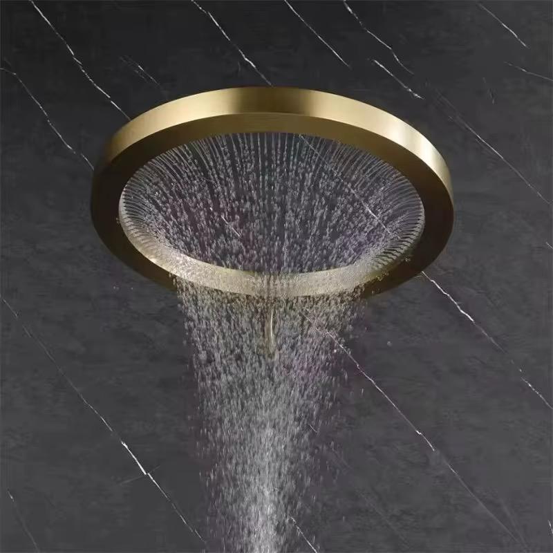MAX Faucets – 16" Luxury Waterfall Shower Head, High-Pressure Round Design, Brushed Gold Finish YM-RWF1155W-BG