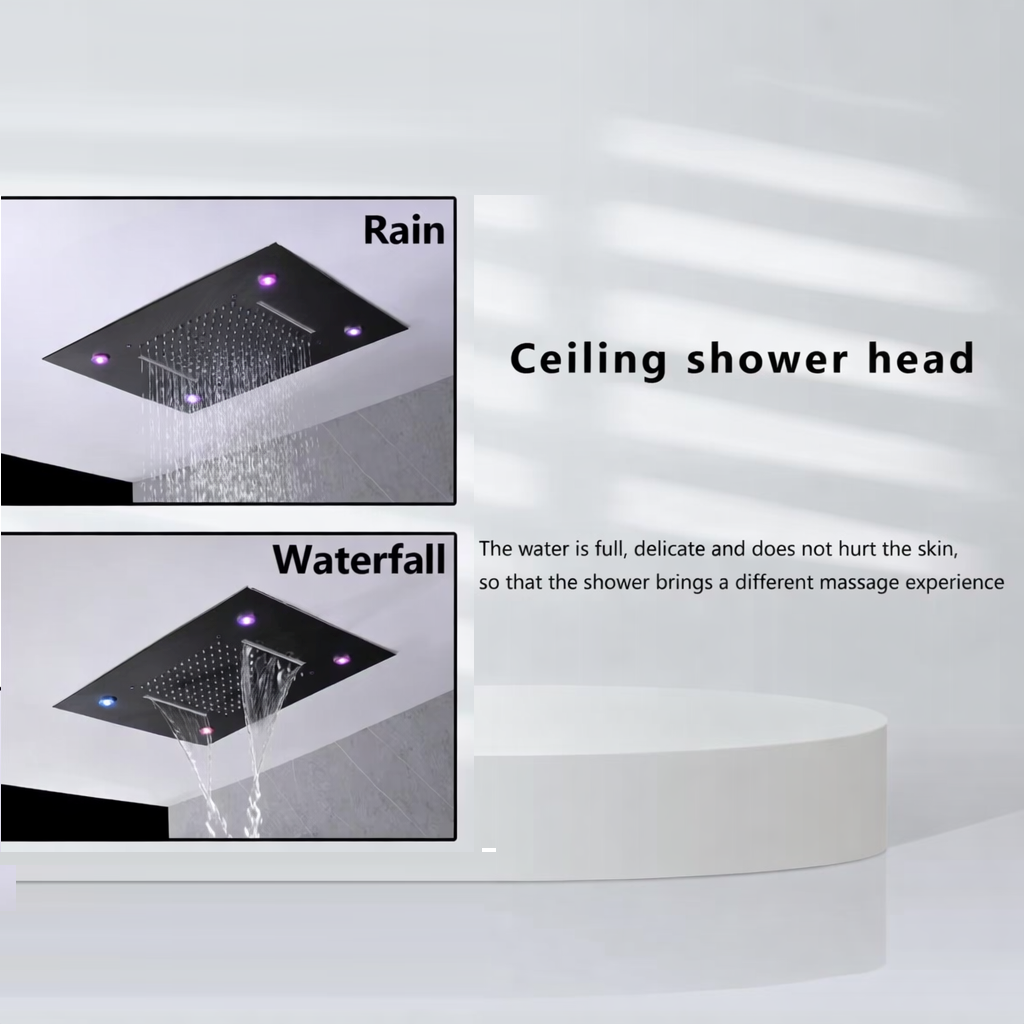 20 inch LED rainfall and waterfall ceiling mounted shower head with color changing lights